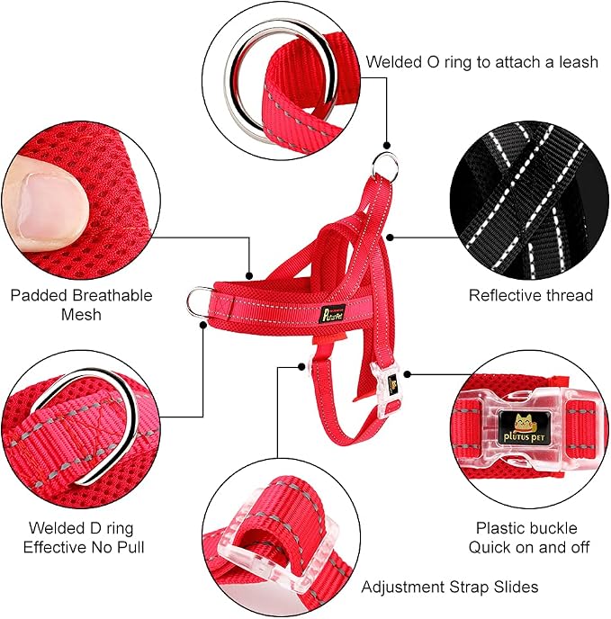 Plutus Pet No Pull Dog Harness for Large Dogs, Breathable Mesh Padded | Adjustable Reflective with Handle, Escape Proof, Quick Fit Pet Vest, Front Clip, for Training and Walking, Red, XL