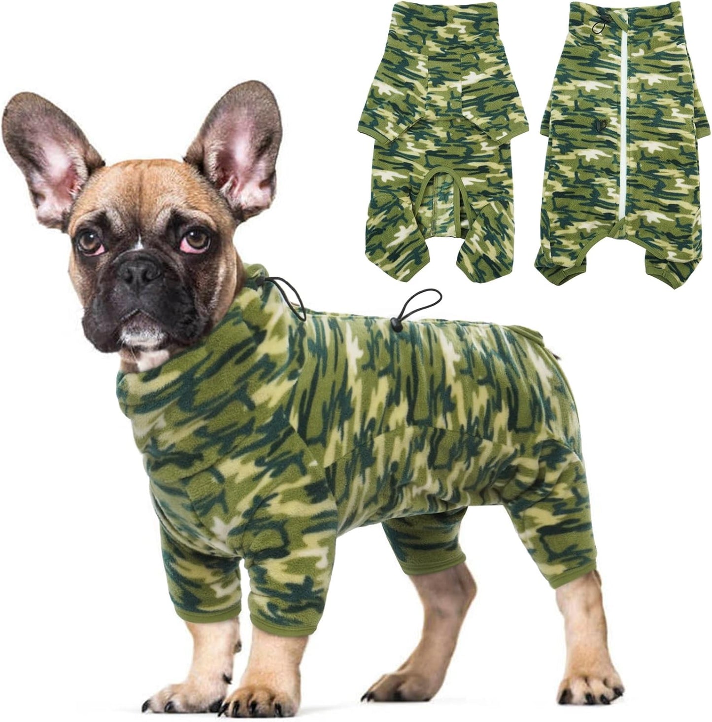 ROZKITCH Dog Long Sleeve Pajamas, Pet Windproof Warm Cold Weather Jacket Vest with Luminous Zipper, Jumpsuit Apparel Outfit Clothes for Small Medium Large Dog Camo 2XL