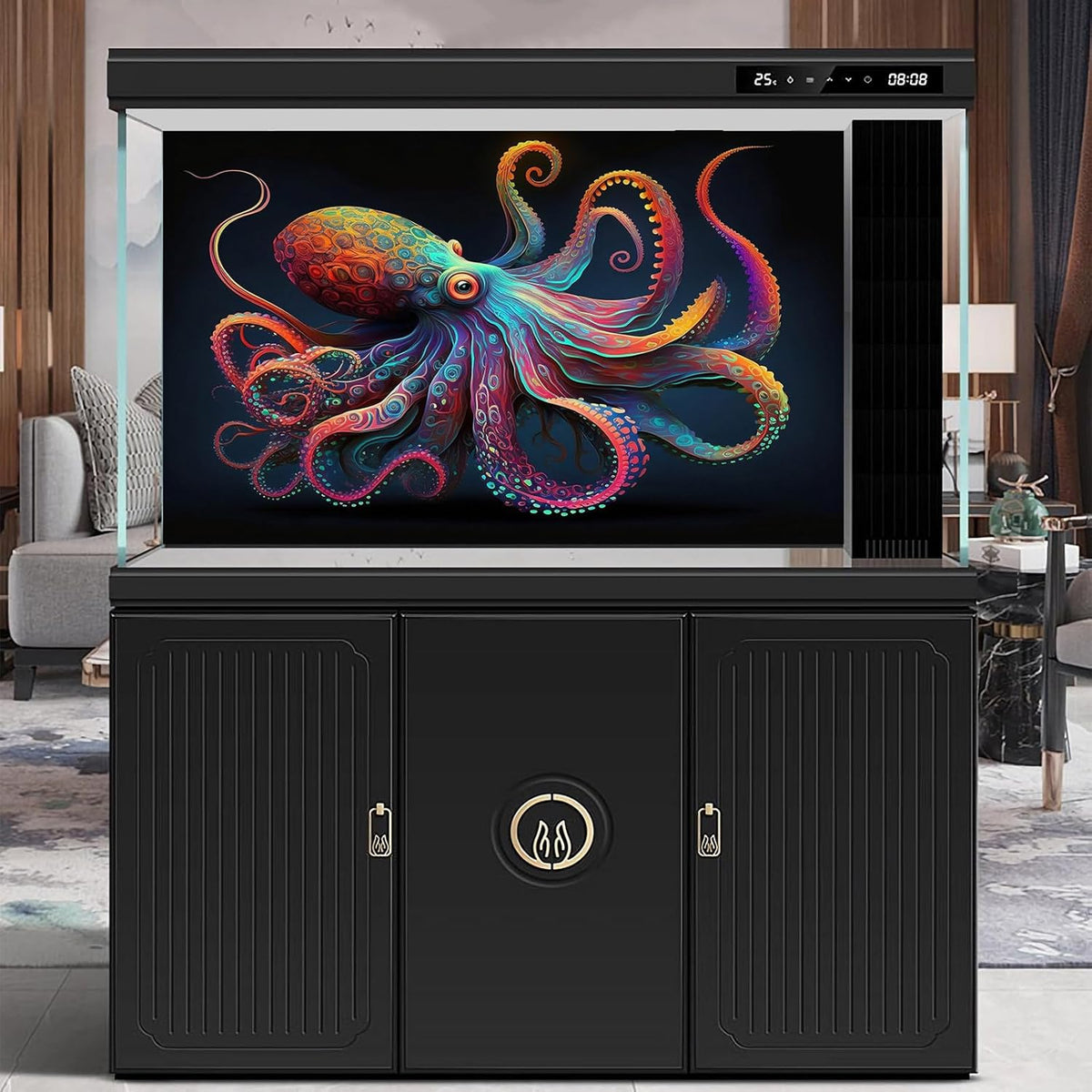 Exquisite Octopus Aquarium Background Abstract Colorful Octopus Terrarium Background Glowing Octopus on Black Background Fish Tank Backdrop Octopus Backdrops Poster Wallpaper Decors Vinyl 30x18in