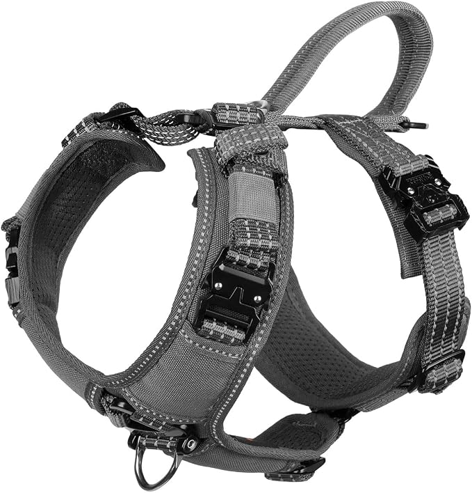 ICEFANG Dog Halter Harness with Metal Buckles,Dog Strap Vest for Small Dogs | Control Handle,Summer-Cooling,Reflective,Front Hook,Adjustable,Soft Padded,No Pull,Grey,Small