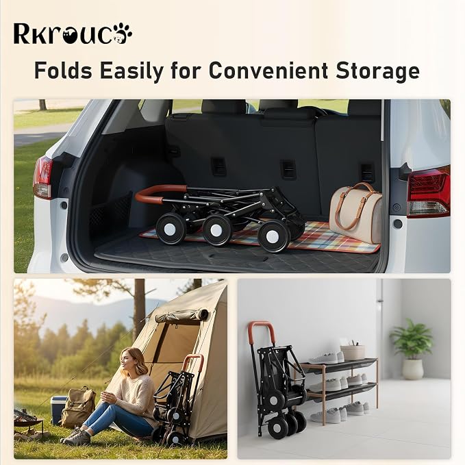Foldable Double Pets Stroller for Dog Portable Cat Strollers for Small Medium Pet with Detachable Carriers Flexible Lockable Wheels Lightweight Dogs Jogger Strolling Cart Up to 77Lbs (Brown)