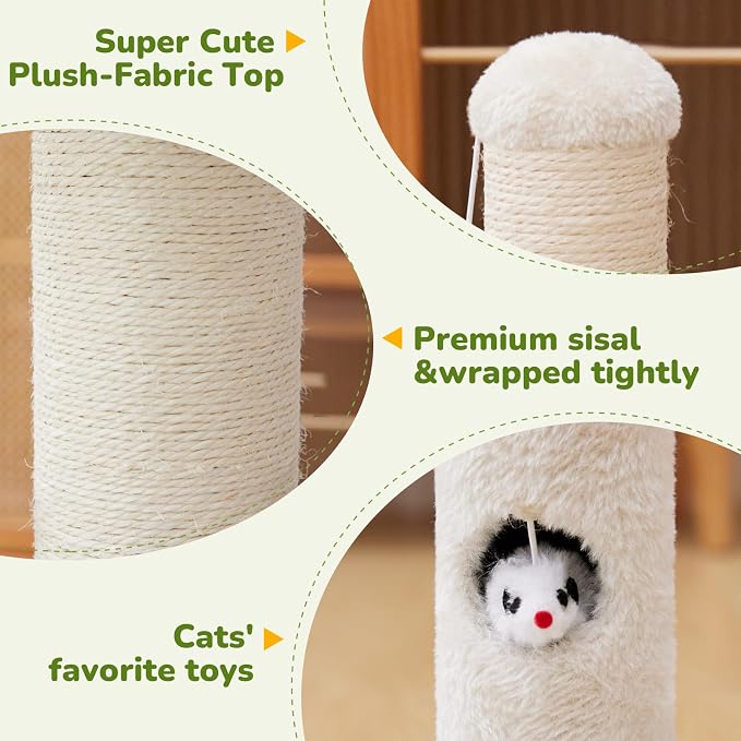 Woochpet Cat Scratching Post for Kitten, 23in Tall Cute Small Cat Scratching Post with Premium Sisal Rope and Dangling Cat Toy Balls (White)