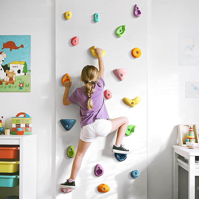 TOPNEW 32Pcs Rock Climbing Holds, Multi Size Climbing Wall Grips for Kids & Adults, Weather Resistant Bouldering Rocks with Hardware, Indoor Outdoor Playground DIY Rock Wall Holds, Ideal