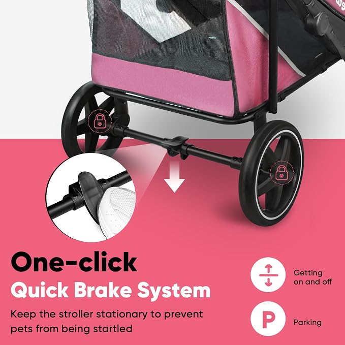 Petbobi Dog Stroller for Large & Medium Dogs - Easy Fold Dual Entry Pet Stroller with One-Foot Brake, All Terrain Wagon Cart with Air Mesh, Ideal for Large Senior Pets up to 80 lbs, Pink