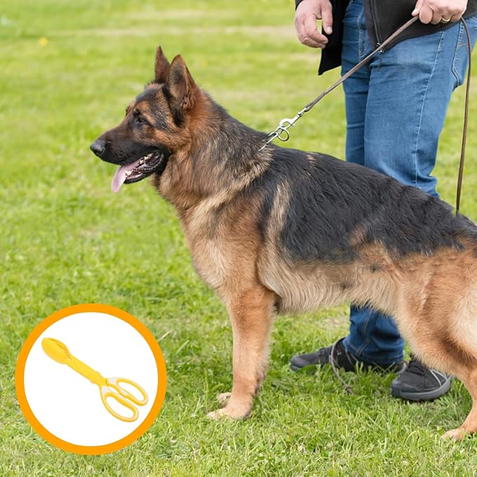 FRCOLOR Heavy Duty Pet Poop Scooper with Long Handle, Portable Dog Waste Picker Clamp for Outdoor Cleaning, Yellow Pet Pooper Scooping Tool for Dogs and Cats