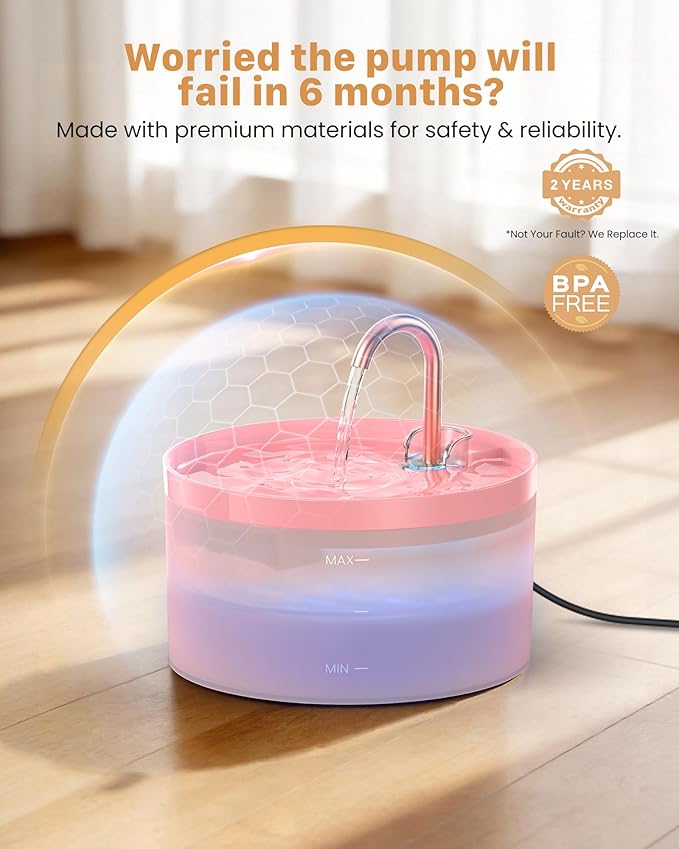 Cat Water Fountain Pink for Drinking: 67oz/2L Cat Fountain - GIOTOHUN Cute Pet Water Fountain for Cats Inside - Quiet Pet Fountain - Faucet Cat Drinking Fountain - Suitable for Kitty & Kitten