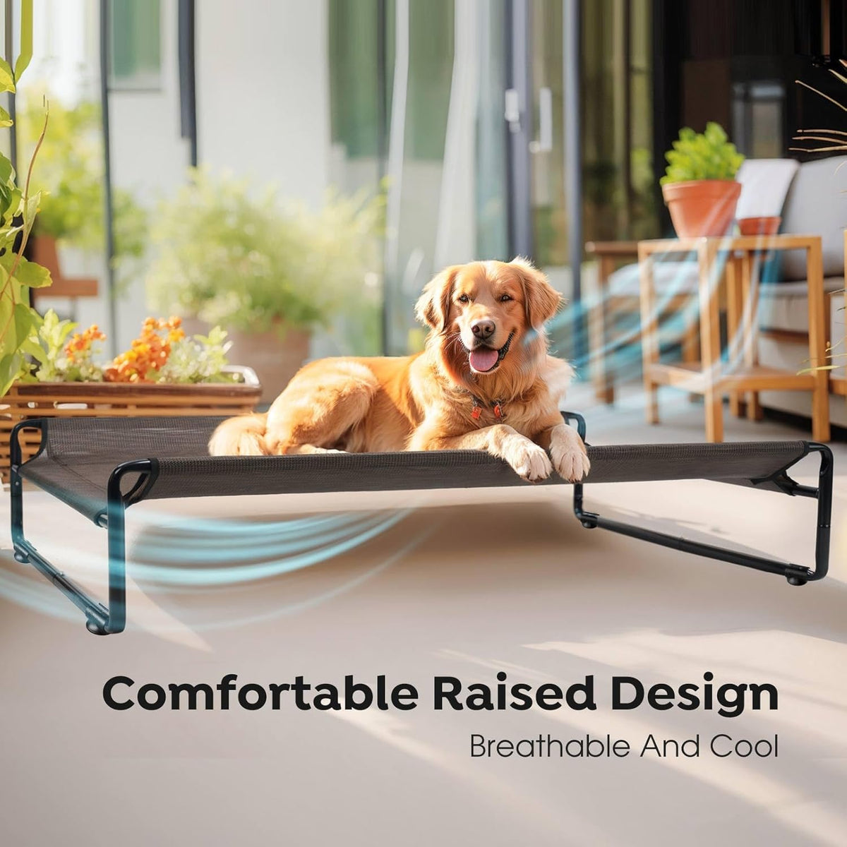 Veehoo Original Outdoor Elevated Dog Bed, Cooling Raised Dog Cot for Medium Dogs, Portable Standing Pet Hammock Platform with Washable Breathable Mesh, No-Slip Feet, Medium, Brown, CWC2201