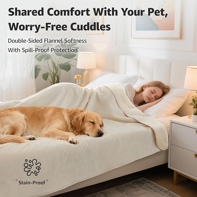 LOOBANI Waterproof Dog Blanket for Couch, Soft Couch Cover 50" x 60" Beige | Pet Blanket for Medium Large Dogs, Double Side Liquid-Proof, Reversible Flannel Bed Throw for Sofa, Travel, Hair Resistant