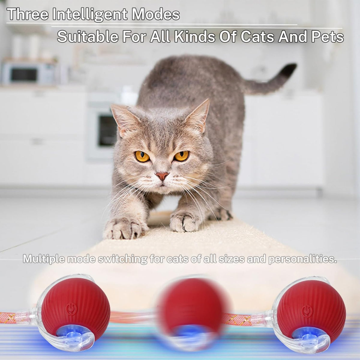 New Upgraded Cat Ball Toy - Speedy Tail 2.0 Cat Toy, Interactive Cat Toy Ball, Stimulating Toys and Juguetes para Gatos, Cat Toys for Bored Indoor（Sound Switchable） (Green)
