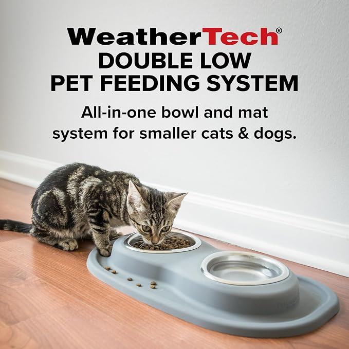 WeatherTech Double Low Pet Feeding System - Compact and Portable Dog/Cat Food and Water Station - 64 oz (8 Cups) Dark Grey (DL6403DG)