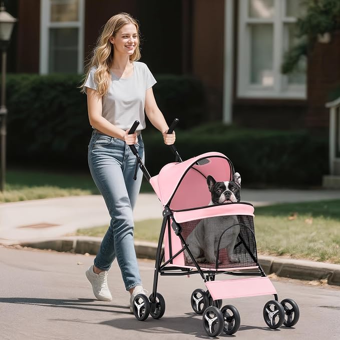 Dog Stroller for Small Dogs 10 lbs -22lbs Puppy Stroller Medium Dog Wagon Small Pet Stroller for Cats, Cat Strollers for 2 Cats, Rear Storage, Pink