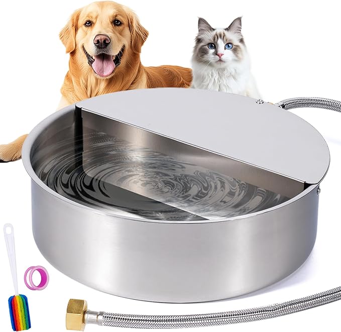6L Automatic Dog Water Bowl Dispenser Outdoor | Stainless Steel Pet Waterer Self Filling Waterer for Large Dog Cat Chicken Duck Goat