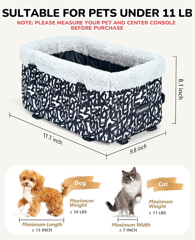BurgeonNest Center Console Dog Car Seat for Small Dogs up to 9 lbs (Graffiti)