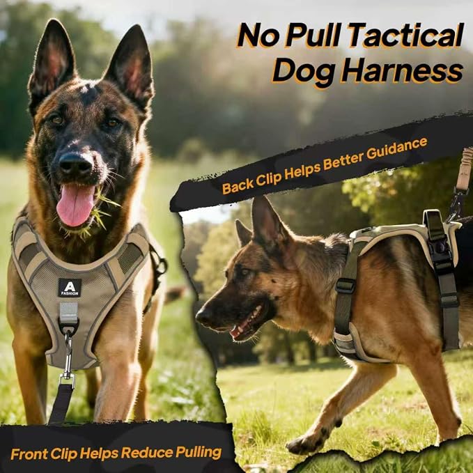 Twoear No Pull Dog Harness for Large Dog, Lightweight Tactical Dog Harness | Top Handle, Reflective, Breathable, Easy Buckles, Dual Clips, Easy to Put on & Take Off, Dog Vest for Walking Hiking Training
