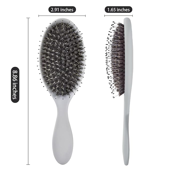 Boar Bristles Hair Brush for Women and Men, Detangling Hair Brush for Smoothing Massage Add Shine, Nylon&Boar Bristles Detangler brush for Hair Healthy (1 Pack-Grey)