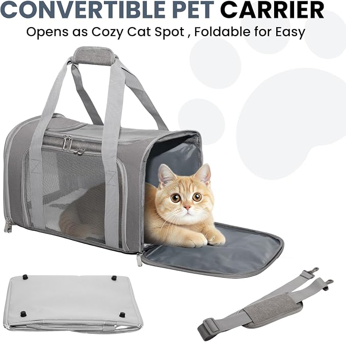 Soft-Sided Cat Carrier Expandable Pet Carrier Airline Approved Mesh Travel Carrier Up to 15lbs for Cats Small Dogs Collapsible Escape-Proof with Shoulder Strap Washable (18x11x11 Gray)