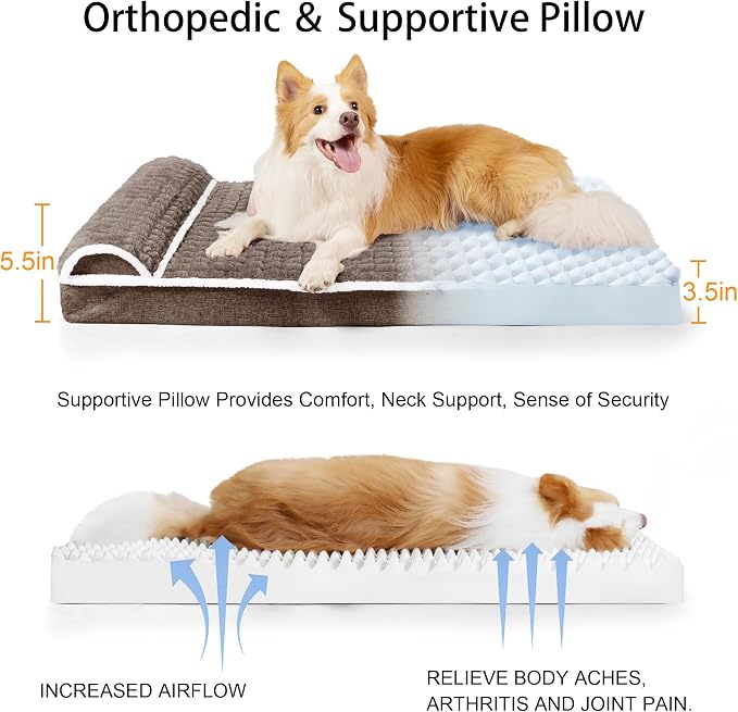 Orthopedic Medium Dog Bed Pillow Pet Sofa Bed 30''X20'' Taupe | Egg-Crate Foam Pet Couch Medium Size Dog, Waterproof Removable Washable Cover,Furry Puppy Crate Mat With Nonskid Bottom