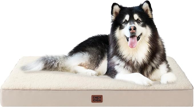 EHEYCIGA Orthopedic Dog Bed Large with Removable Washable Cover, 50IN Camel | Egg Crate Foam Support, Durable Oxford fabric, Non-Slip Bottom, Machine Washable, Soft Waterproof Plush Pet Bed Mat For Crate