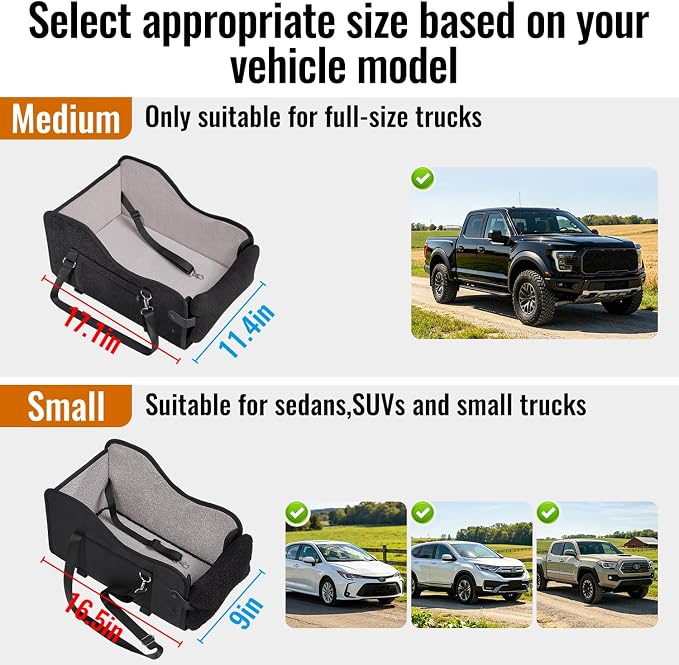 MAXFUT Center Console Dog Car Seat for Small Dogs,Fit for Full Size Truck | Equipped with Soft Padding and Pillow,Double Fixation,Pet Booster with Safety Belt,Puppy Car Seat for Small Dogs 0-30 lbs