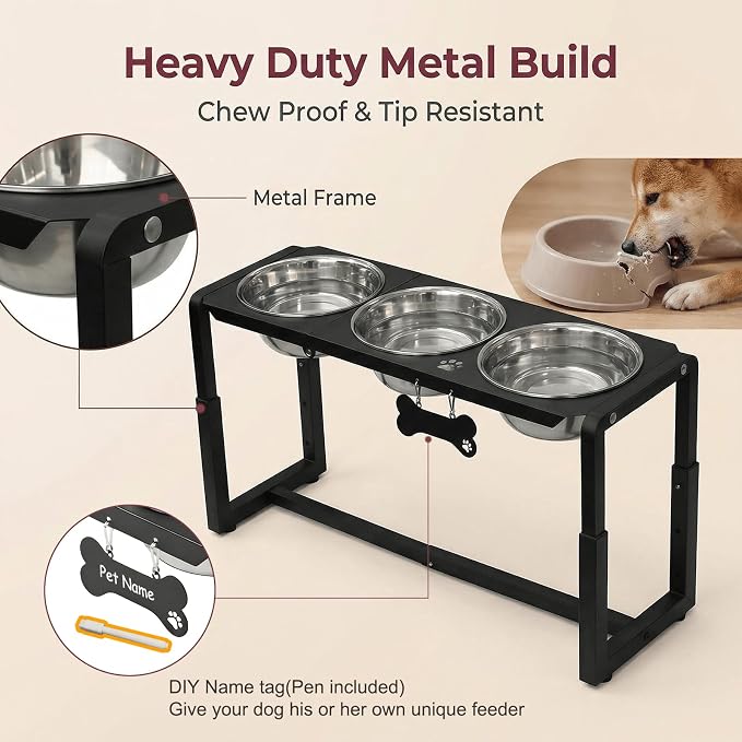 Metal Elevated Dog Bowls, Raised Dog Bowls for Medium/Large Sized Dogs with Three 58oz Stainless Steel Food Bowls, 3 Adjustable Height (8.8"/11.5"/14") Dog Bowl Stand Protect Neck & Joints