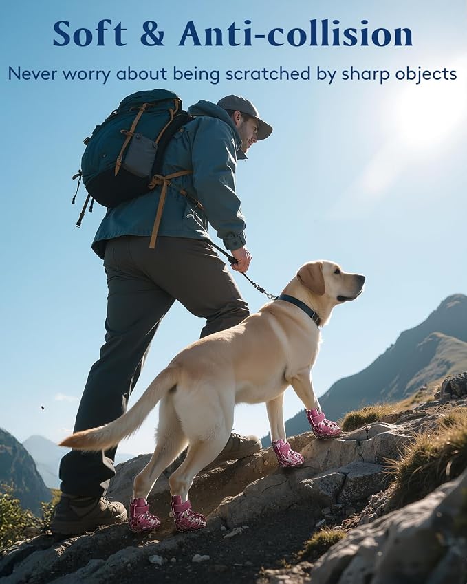 Dog Shoes for Hot Pavement, Breathable Dog Boots Paw Protectors with Adjustable Straps & Non-Slip Sole, Easy On & Off, Waterproof, Easy-Cleaning (Pink Marble, XL)