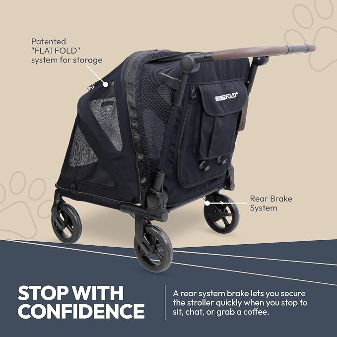 WonderFold Hudson Pet Stroller for Large Pets - Super FLATFOLD: Even the Wheels Fold in - Black, Large