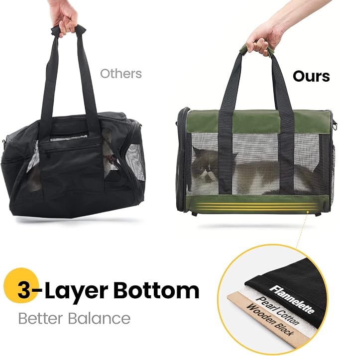 Conlun Dog Carrier Soft Sided, Large Cat Carrier with Inner Safety Leash, Pet Transport Carrier for Large Cats and Medium Dogs up to 20 Lbs, Collapsible Travel Puppy Carrier Bag -Green L