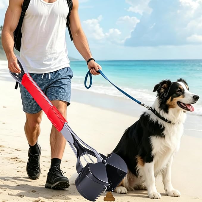 ienjoyed 36“ Largest Dog Pooper Scooper for Large Dogs Heavy Duty, Non-Breakable Dog Poop Scooper with Wide Handle for Grass, Gravel, Huge Dog Poop Pick Up Tool, Long Handled Poop Grabber, Red