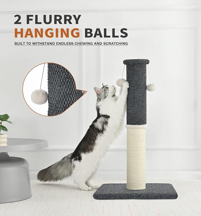 Made4Pets Cat Scratching Post with Sisal & Carpet for Indoor Cats, 23.6" | Cat Scratcher with Wide Stable Base, Interactive Hanging Toys, Ideal for Kittens, Small Cats and Everyday Indoor Play