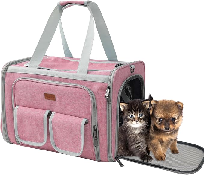 Cats Carrier for Small Dogs Puppy Cat Bag Expandable,Airline Approved,2 Sides Expand,Rabbit Bunny Pets Carriers Small Animals Travel Outdoor Carry Kennel (Pink)