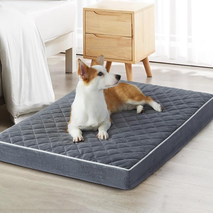 WNPETHOME Orthopedic Waterproof Large Sized Senior Dogs Bed for Comfy Sleep | Washable Ped Bed with Removable Cover, Multi-Needle Quilting Large Dogs Crate Bed for Dog Relax, Light 36x27 Inch