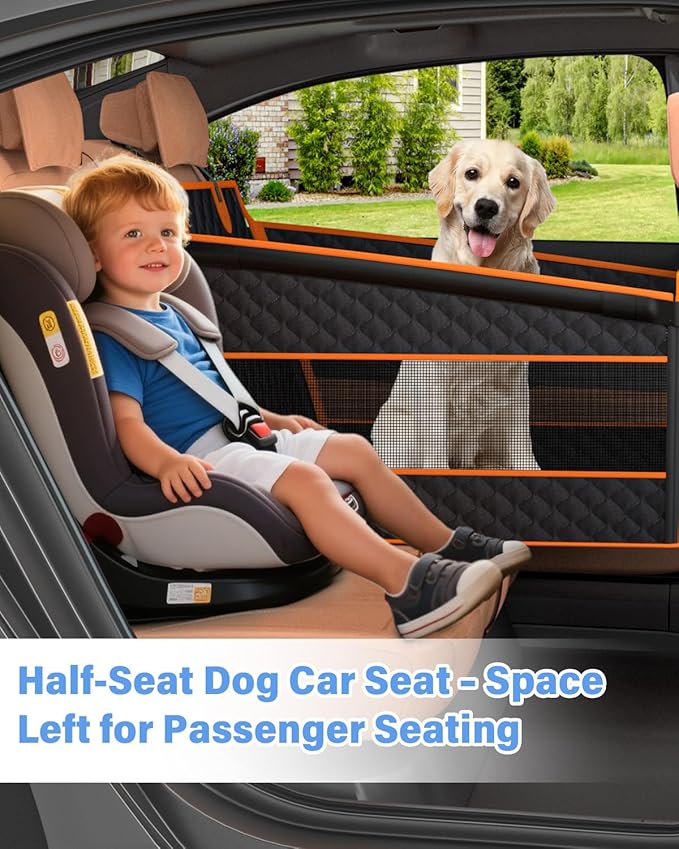 Instraella Dog Car Seat for Large Dogs, Hard Bottom Half Back Seat Extender | For Medium & Large Dogs, Fits Cars, SUVs & Trucks, Waterproof & Non-Slip with Mesh Windows, Leash Slot & Room for a Passenger