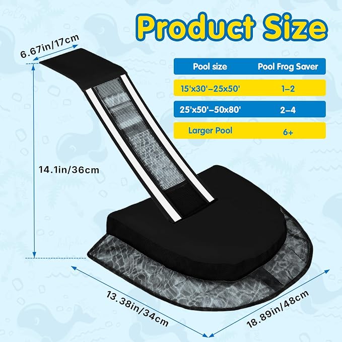 Animal Saving Escape Ramp Critters, 2Pcs Frog Saver Pads Ladder for Swimming Pools Lily Pad for Frogs Float Life Saving Wildlife Duck Creature Rescue Bridge Log Maintenance Kits（Black）