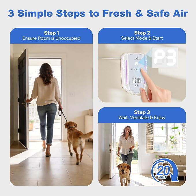 Cat Litter Deodorizer, Pet Odor Eliminator for Home, Litter Box Deodorizer Plug in for Strong Cat Urine Odor, Ozone Odor Eliminator Air Purifier with 5 Mode for Smoke, Wardrobe, Garage, Car