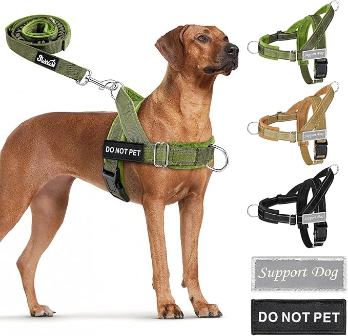 SlowTon No Pull Dog Harness with Front Clip - Heavy Duty, Soft Padded | Neck & Chest Adjustable, Tactical Pet Vest and Leash Set for Large Medium Sized Dogs, for Easy Walk & Training, Green L