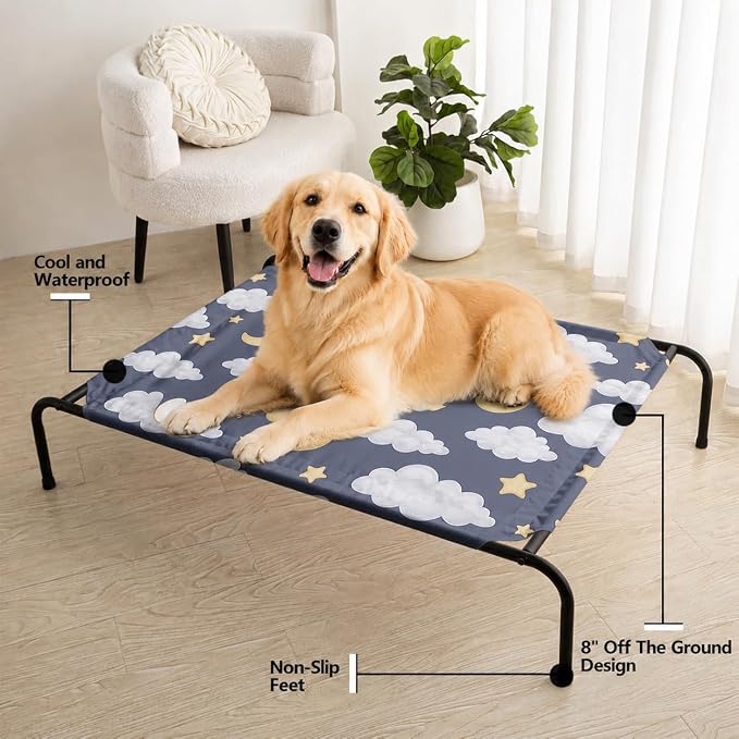 Black Night Cloud Moon Pattern Orthopedic Elevated Dog Pet Bed(35"X25"X8"),with Metal Frame,Breathable Waterproof Dog Kennel,Sleeping Bed for Small Medium Large Dogs Cats,for Home,Outdoor Use