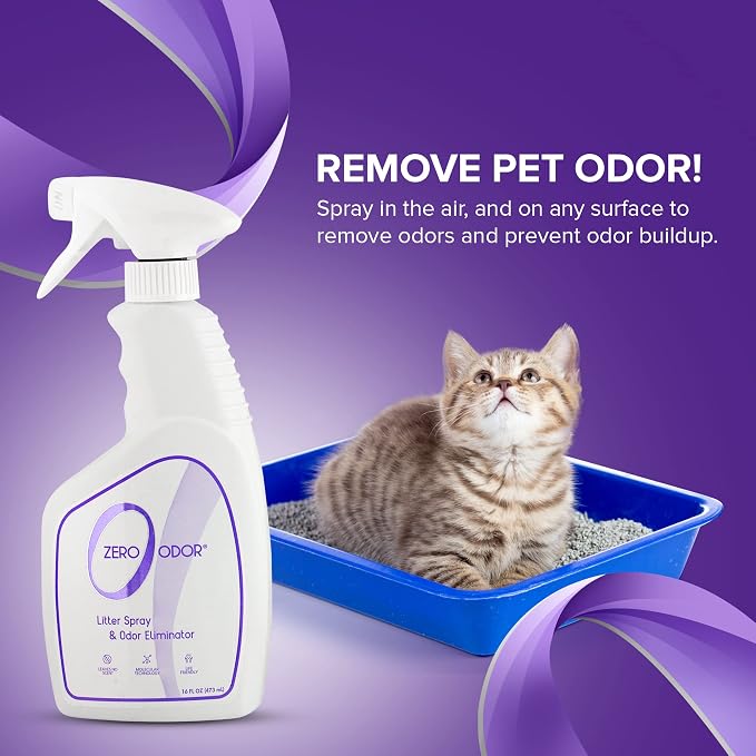 Zero Odor – Litter Odor Eliminator - Permanently Eliminate Litter Odors with Best Patented Molecular Technology - Pet Safe & Works on all types of litter, 16oz (Over 400 Sprays) (Pack of 2)