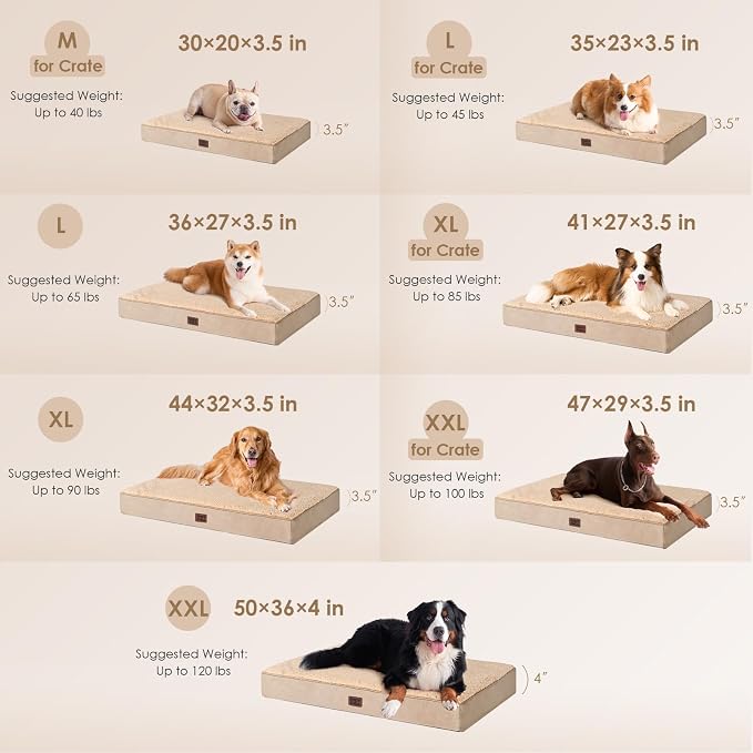 EHEYCIGA Orthopedic Dog Bed Large with Removable Washable Cover, 50IN Khaki | Egg Crate Foam Support, Durable Oxford fabric, Non-Slip Bottom, Machine Washable, Soft Waterproof Plush Pet Bed Mat For Crate