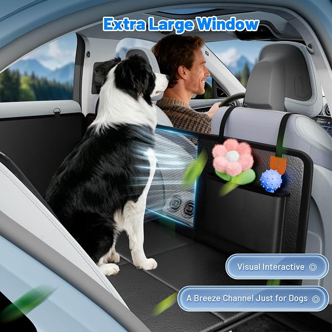Dog Car Seat Cover for Back Seat, PU Back Seat Extender For Cars SUV | Black,Hold 400lbs,PU Leather,Waterproof,Anti-Scratch,Non-Slip,600D Oxford,Mesh Window,Storage Pocket,For Cars/SUV/ Sedans/MPV