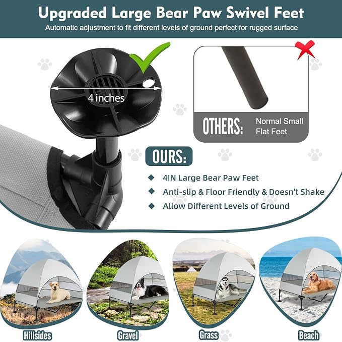 Elevated Outdoor Dog Bed with Canopy Raised Dog Cot with Shade Large Dog | Outdoor Dog Bed with Removable Wider Shade & Stable Anti-Slip Feet for Camping Raised Dogs Cot for Large Pets