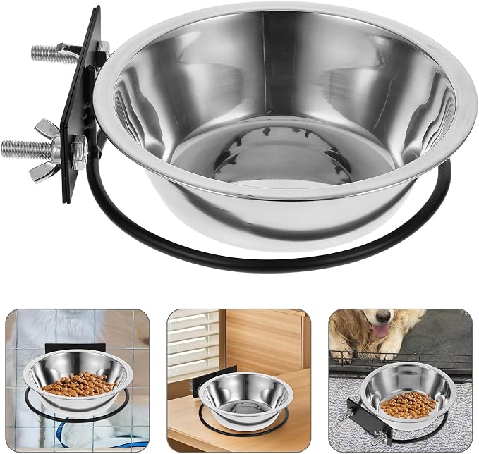 Amosfun Wall Mount Elevated Dog Feeder with Deep Stainless Steel Food and Water Bowls Large Size for Indoor and Outdoor Use