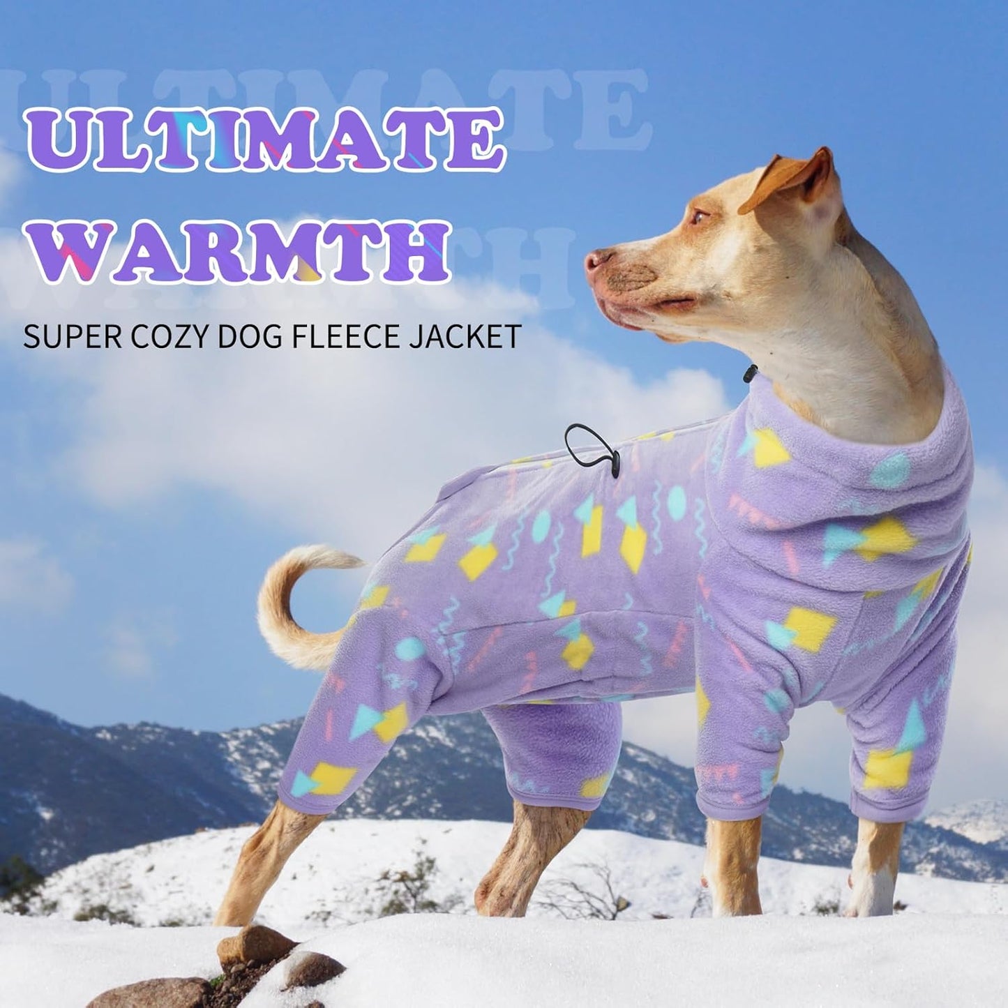 ROZKITCH Fleece Pajamas Dog Fleece Pajamas, Pet Windproof Warm Cold Weather Jacket Vest with Luminous Zipper, Pullover Jumpsuit Apparel Outfit Clothes for Small Dog Geometry 2XS