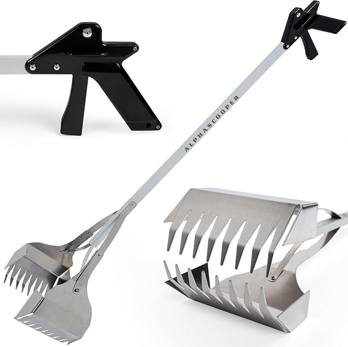 Dog Pooper Scooper for Yard - 38" Lightweight Ergonomic Handle, Rust-Resistant Aluminum, Jaws Technology Poop Scooper for Dogs
