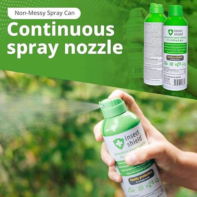 Insect Shield Premium Permethrin Spray - Tick, Flea, Fly, Mosquito, Chigger, Spider & Bed Bug Repellent for Clothing, Gear, Furniture, & Tents, Last up to 60 Days, Clear, 6 Oz Aerosol, Pack of 2