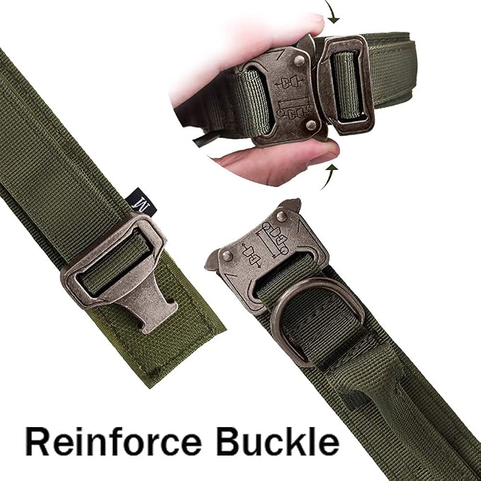 Tactical Dog Collar for Large Dogs with Control Handle,Green,M | 1000D Heavy-Duty Nylon Fabric，Quick-Release Metal Buckle，Soft-Padded Webbing，Velcro Patch&D-Ring for Training and Hiking