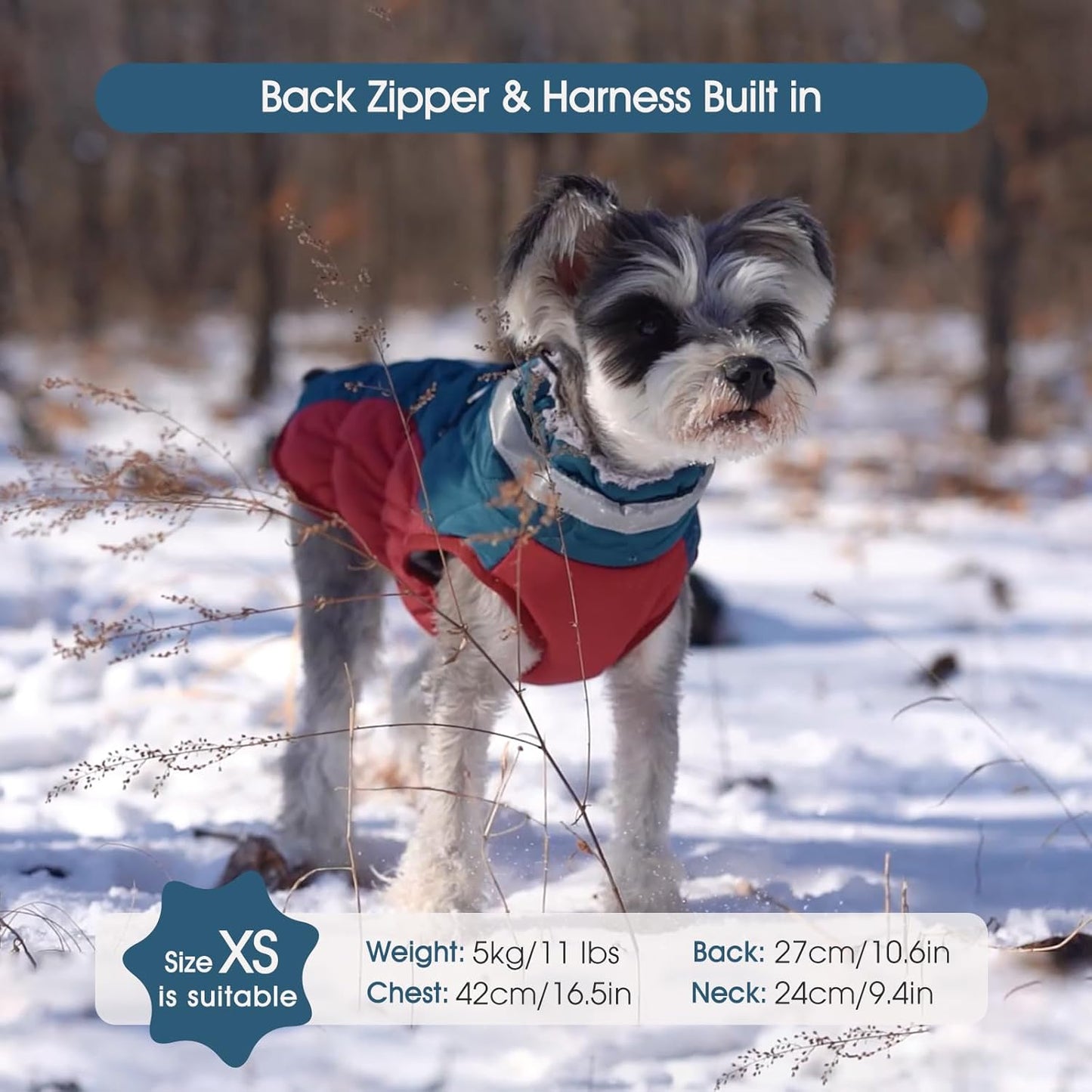 FUAMEY Dog Coat for Large Dogs,Waterproof Dog Winter Jacket with Harness Built in Puppy Cold Weather Coats Reflective Pet Vest with Zipper Warm Fleece Dogs Snowsuit Windproof Dark Blue XXL