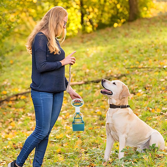 Andiker Dog Pooper Scooper with Short Handle, 10.23" Tall Dual-Spring Pet Pooper Scooper with 1 Roll of Dog Poop Bag and a Dispenser Easy to Use Dog Poop Scooper for Yard Picking Waste Up (Green)