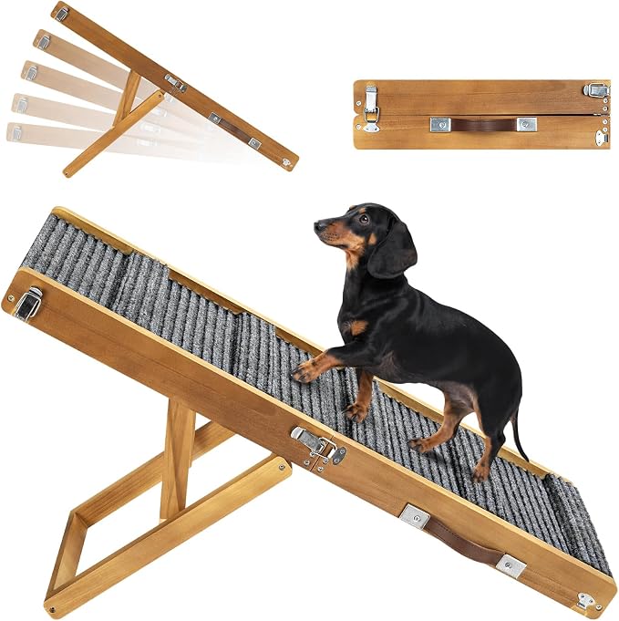 2026 Upgraded Dog Ramp for Couch, Foldable Small Dog Ramp for Sofa, 5 Adjustable Height from 9.8" to 20.5", Portable Stable Pet Step with Non-Slip Pad, Pet Ramps Use for Couch Stairs, Walnut