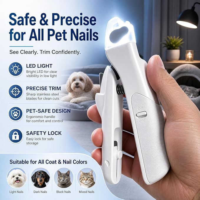 Professional Dog & Cat Nail Clippers | LED Light, Safety Guard, Ergonomic, For Puppies, Small & Large Dogs, Toenail Clippers & Trimmer