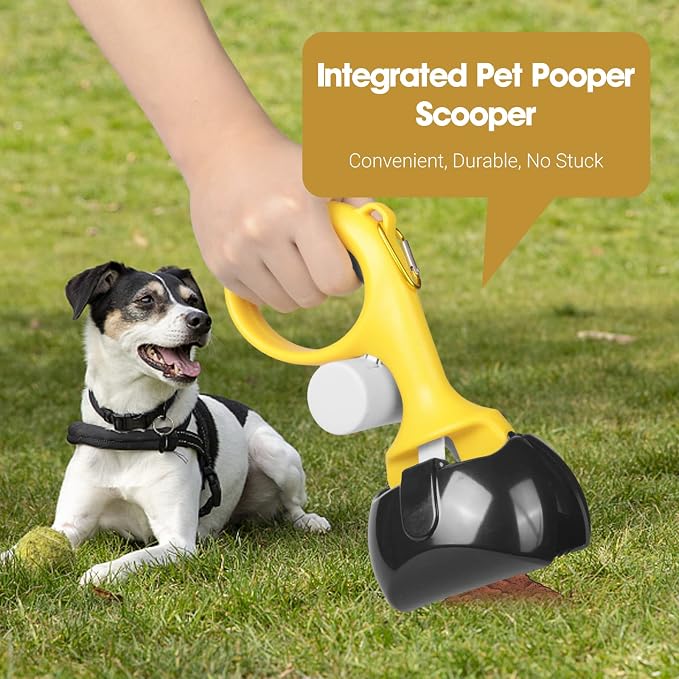 Gegong Pet Pooper Scooper for Dogs and Cats with Trash Bags Holder, Non-Breakable High Strength Material Poop Scooper for Easy Grass and Gravel Pick Up(Including a roll of Trash Bag) (Yellow)